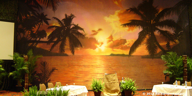 Tropical Beach Sunset Backdrops | Tropical Beach Party Themes