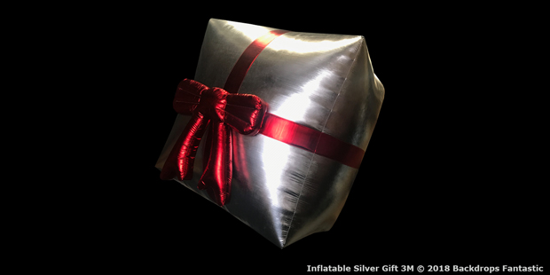 Inflatable Silver Gift Giant 3M with Red Bow and Ribbon