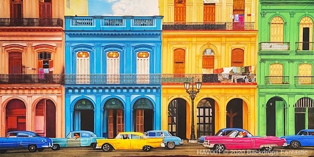 Havana Street Scene Backdrop with Classic Cars