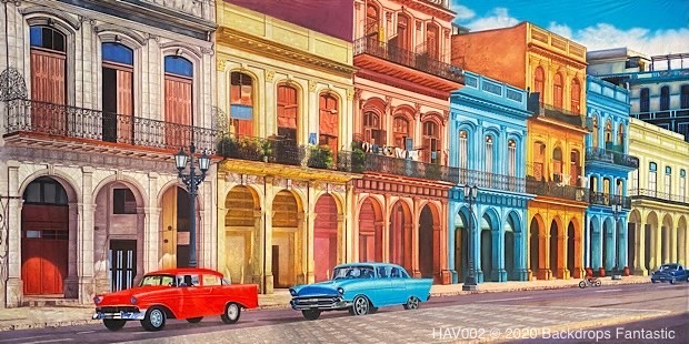 Havana 2 theme backdrops with street view and two classic cars