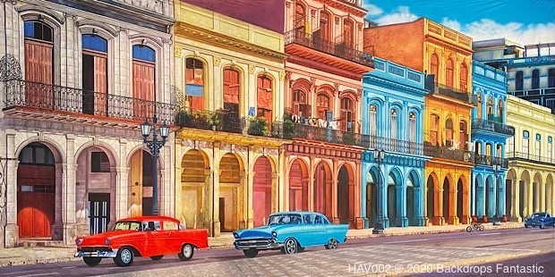 Havana 2 theme backdrops with street view and two classic cars