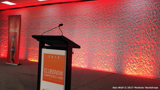 Geo Wall Modular Backdrop Setup at the Clubs NSW Conference Stage Set